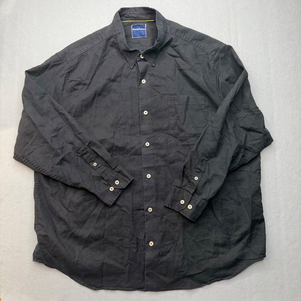 Tommy Bahama Shirt Mens 3XB Black Linen Blend Monaco Tides Long Sleeve Big Tall
